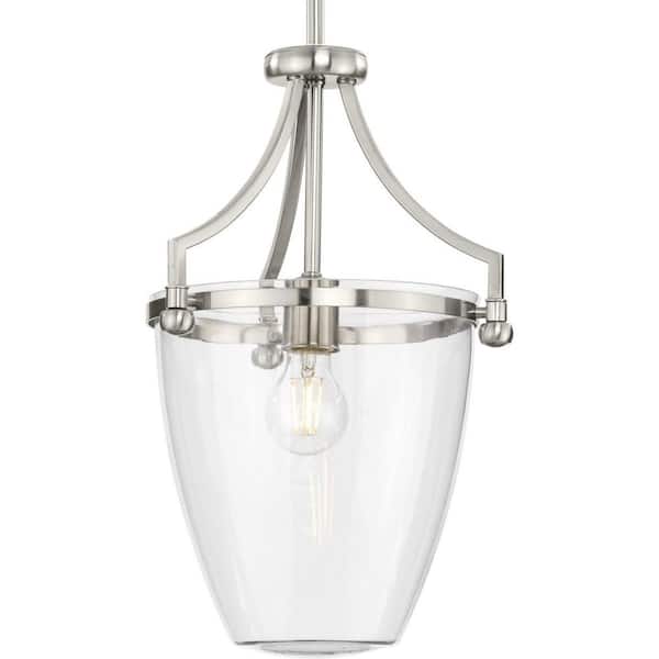 Progress Lighting Parkhurst Collection 11.5 in. 1-Light Brushed Nickel Mini-Pendant with Clear Glass Shade for Kitchen