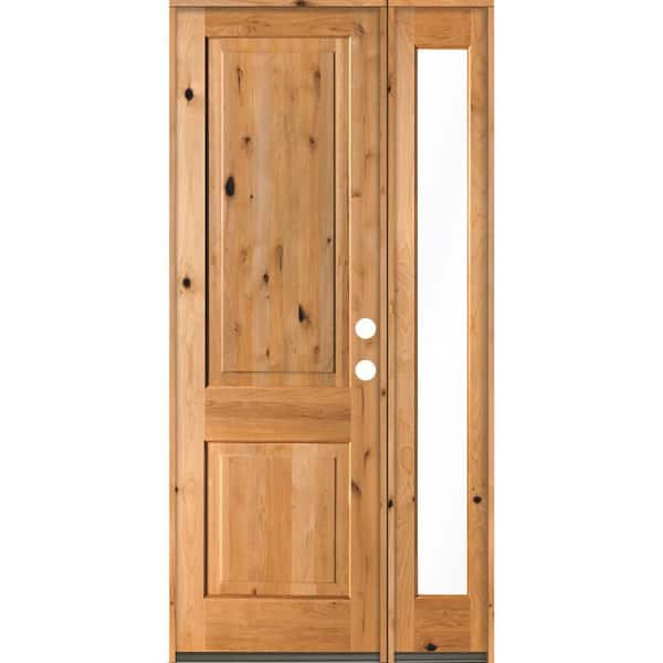 Krosswood Doors 46 in. x 96 in. Rustic knotty alder Left-Hand/Inswing Clear Glass Clear Stain Square Top Wood Prehung Front Door w/RFSL