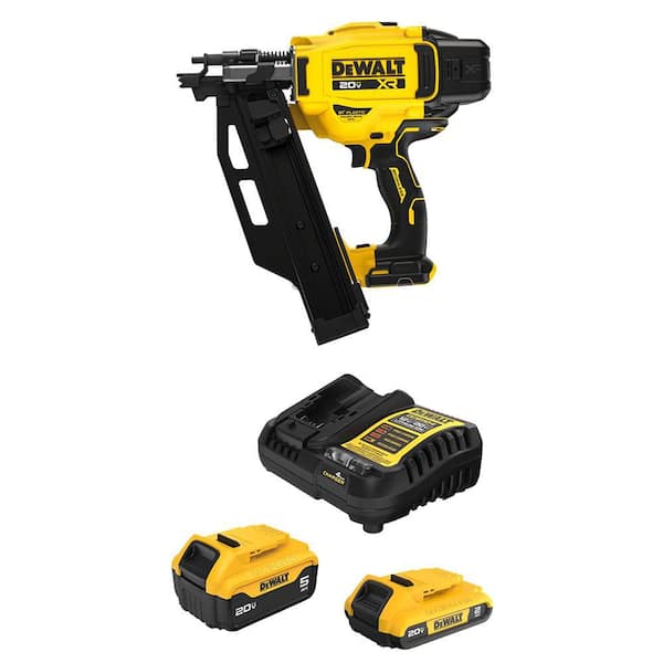20V Lithium-Ion 3-1/2 in. 21˚ Cordless Framing Nailer with 20-Volt MAX 5.0 Ah and 2.0 Ah Batteries and Charger