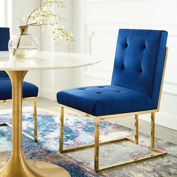 MODWAY Privy Gold Navy Gold Stainless Steel Performance Velvet Dining Chair