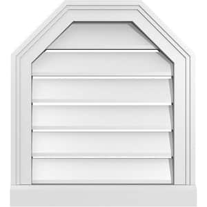 18 in. x 20 in. Octagonal Top Surface Mount PVC Gable Vent: Functional with Brickmould Sill Frame