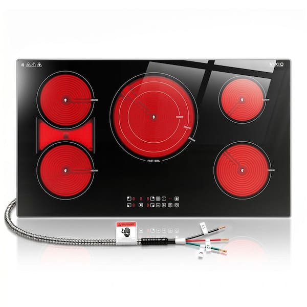 36 in. Electric Cooktop, 5-Burner Elements Radiant Stove with 10200W Power, Touch Control, Ceramic Black Glass Top, 240V
