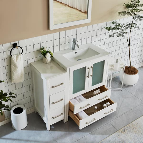 Vanity Art Brescia 42 in. W x 18 in. D x 36 in. H Bathroom Vanity in White with Single Basin Vanity Top in White Ceramic and Mirror