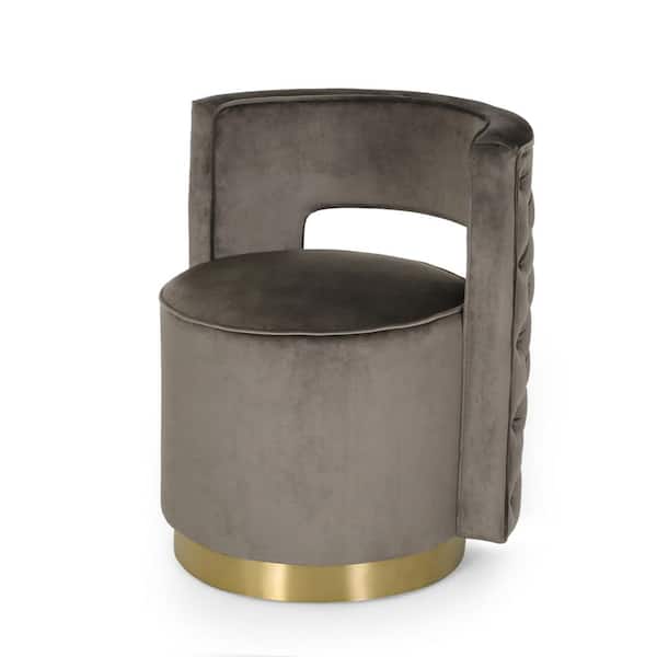 Noble House Tiro Copper and Gray Velvet Round-Open Back Swivel Club Chair