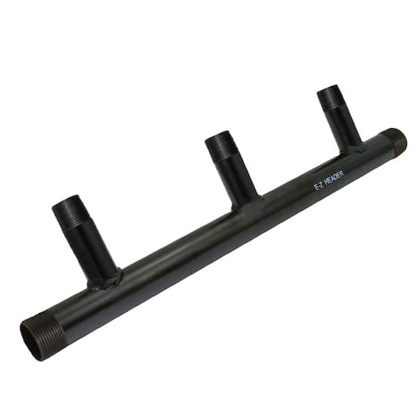 PLUMBFLEX Black Steel Manifold for Boiler Room Heating, 1-1/4 in. Base 3-Ports of 1 in. 7 in. Spacing