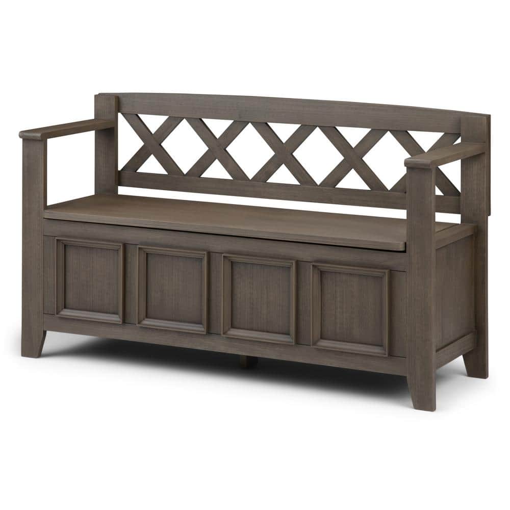 Farmhouse Gray Pinewood 48" Entryway Storage Bench with Latticework