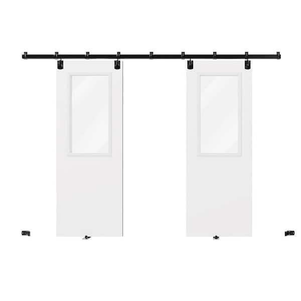 64 in. x 80 in. 1 Lite, Clear Glass, White Primed, Composite, Exterior Sliding Barn Door with Hardware Kit