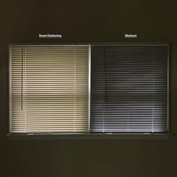 Hampton Bay White Cordless Room Darkening Vinyl Mini Blinds with 1 in.  Slats-39 in. W x 72 in. L (Actual Size 38.5 in. W x 72 in. L)  10793478353187 - The Home Depot