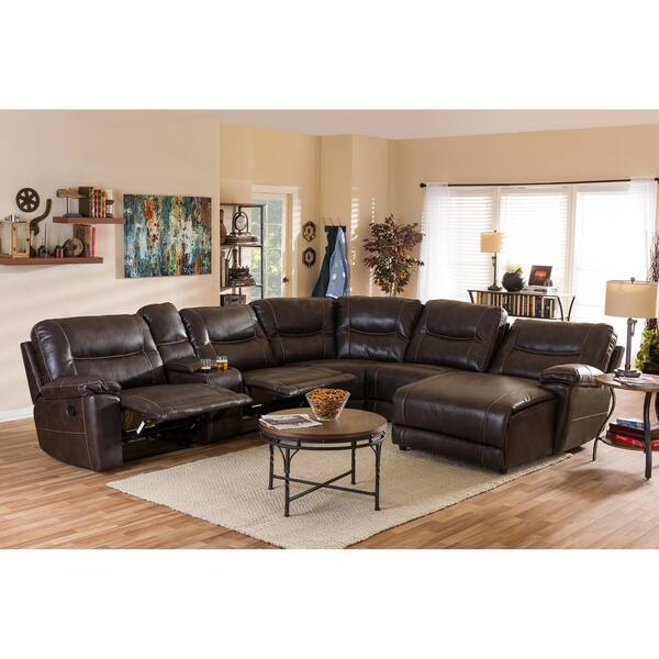 Baxton Studio Mistral 6 Piece Brown Faux Leather Seater L Shaped Right Facing Chaise Reclining Sectional Sofa 28862 6955 Hd The Home Depot - Light Brown Leather Sectional With Recliner Baxton Studio Mistral 6 Piece Brown Faux Leather Seater L Shaped Right Facing Chaise Reclining Sectional Sofa 28862 6955 Hd The Home Depot - Light Brown Leather Sectional With Recliner