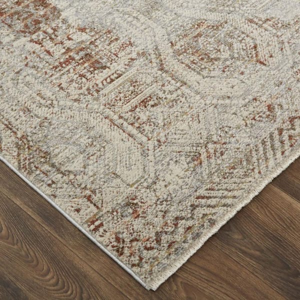 2 ft. x 12 ft. Ivory, Gray, Brown Abstract Runner Rug