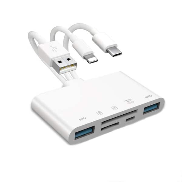 5-in-1 Memory Card Reader USB OTG Adapter for i-Phone/i-Pad USB C USB A Devices Micro SD SD Card Slots