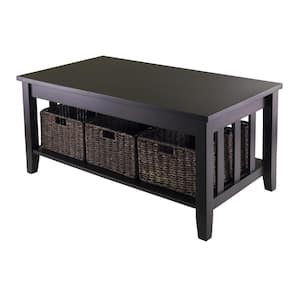 Morris 40 in. Espresso Medium Rectangle Wood Coffee Table with Baskets