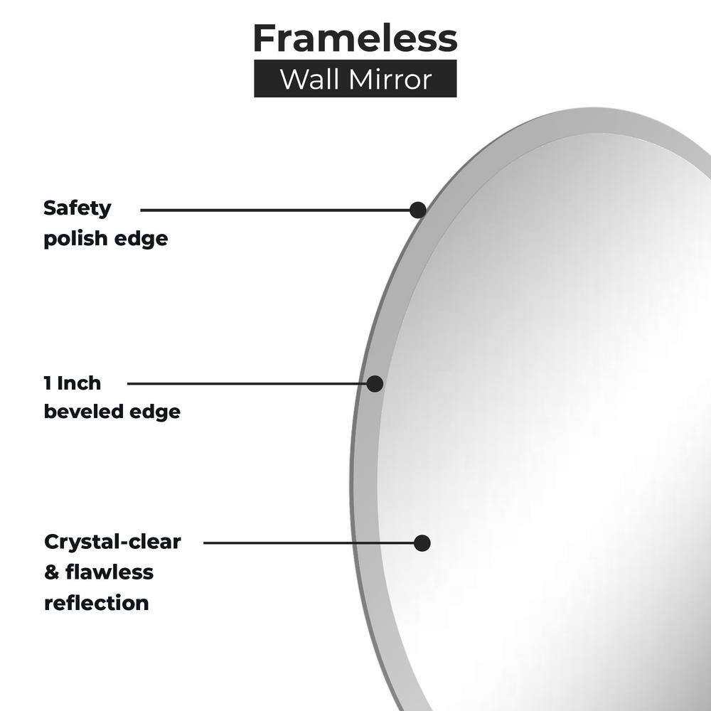 Elegant Oval 22" x 39" Frameless Polished Wall Mirror with Beveled Edge