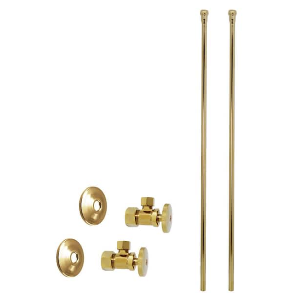 Westbrass 5/8 in. x 3/8 in. OD x 20 in. Bullnose Faucet Supply Line Kit with Round Handle Angle Shut Off Valve, Polished Brass