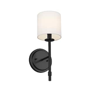 Ali 1-Light Black Hallway Wall Sconce Light with White Fabric Shade