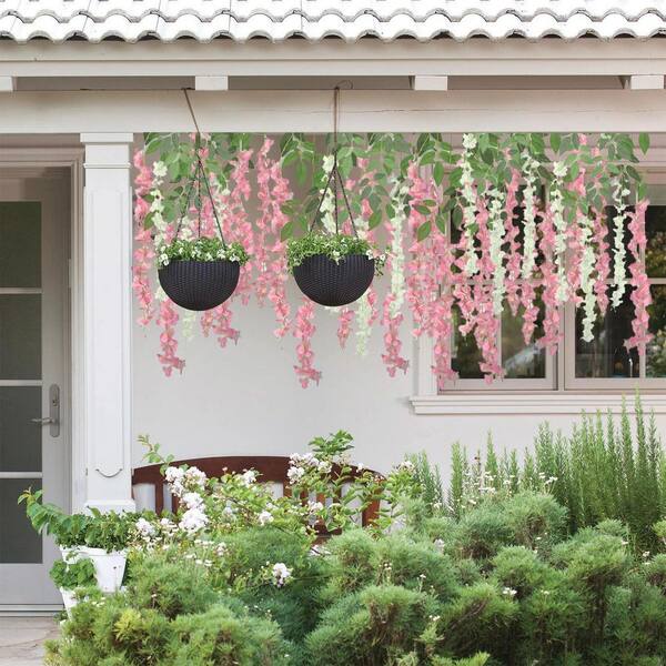 Afoxsos 1.18 in Pink Artificial Wisteria Flowers Hedges Panel
