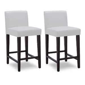 Pallas 24 in. White High Back Wood Counter Stool with Faux Leather Seat (Set of 2)