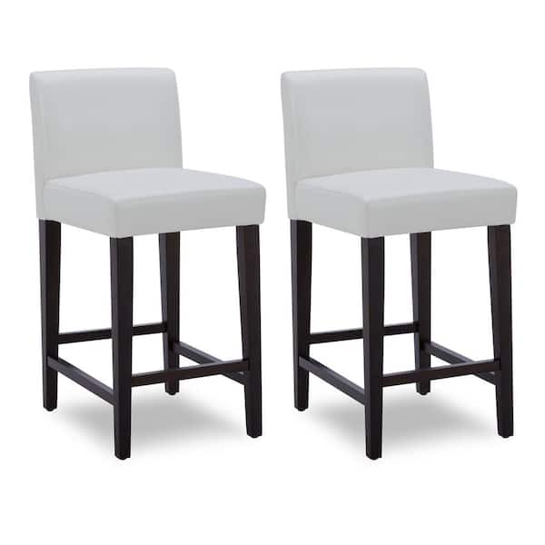 Spruce & Spring Pallas 24 in. White High Back Wood Counter Stool with Faux Leather Seat (Set of 2)