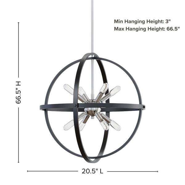LumLight Renfro 8-Light 20.5 in. Plug and Play Black and Brushed