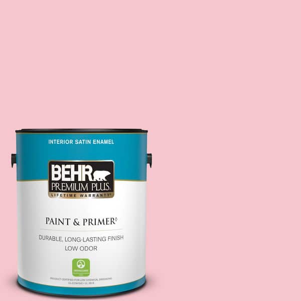BEHR PREMIUM PLUS 1 gal. #120B-4 Old Fashioned Pink Satin Enamel Low Odor Interior Paint & Primer