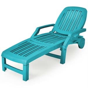 Turquoise Plastic Patio Adjustable Chaise Lounge Chair Folding Sun Lounger Recliner with Wheels