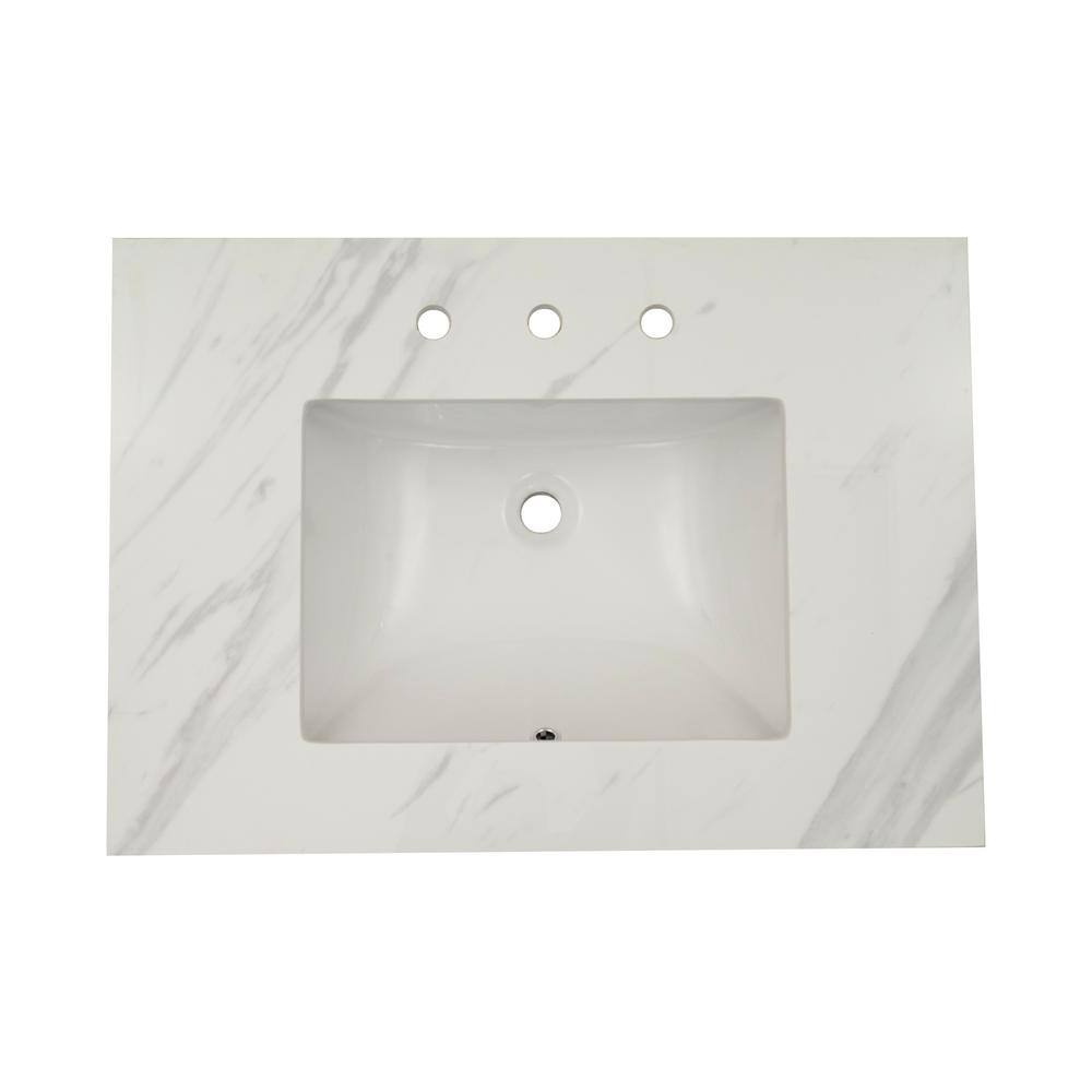 31 in. White Marble Bathroom Vanity Top with Single Sink