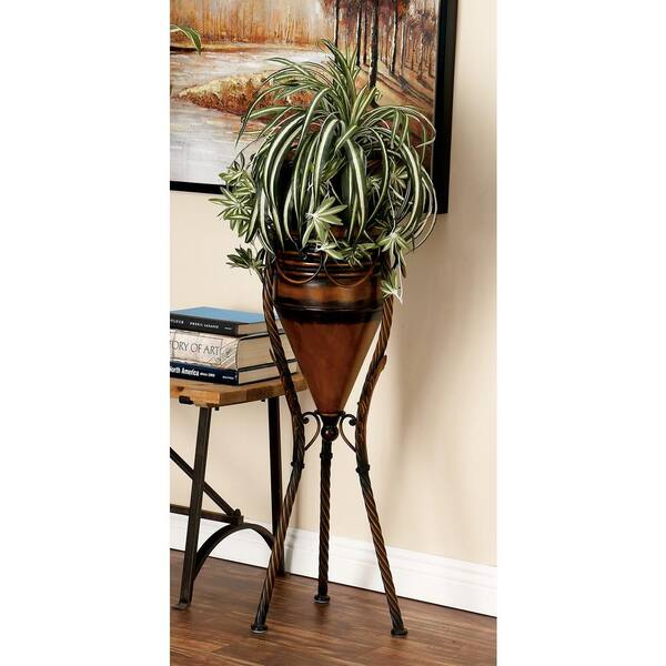 Litton Lane Textured Brown Iron Decorative Vases with Tripod Stands (Set of 2)