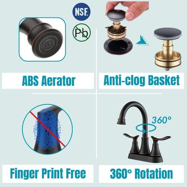 4 in. Centerset Double Handle High Arc Bathroom Faucet with Supply Hoses and Pop-up Drain in Oil Rubbed Bronze