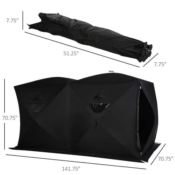 Outsunny 8 Person Ice Fishing Shelter, Waterproof Oxford Fabric Portable Pop-Up Ice Tent with 2 Doors for Outdoor Fishing, Black