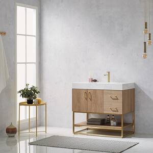 Alistair 36 in. Bath Vanity in North American Oak with Grain Stone Top in White with White Basin