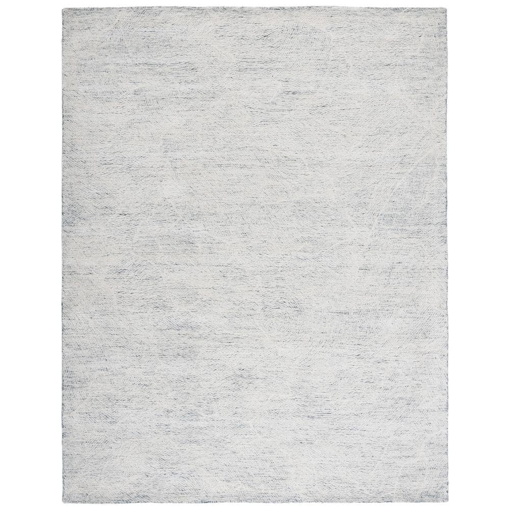 Handmade Dark Grey and Ivory Floral Wool Area Rug, 8' x 10'