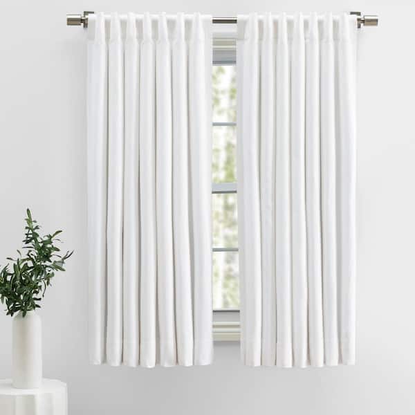 Herringbone White Solid 48 in. W x 45 in. Room Darkening Single Panel Rod Pocket Curtain