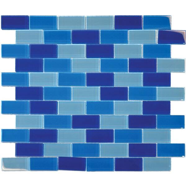 Unbranded Blue Blend 12 in. x 12 in. x 8mm Glass Mesh-Mounted Mosaic Tile (10 sq. ft. / case)