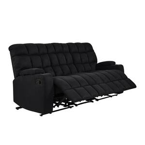 3-Seat Black Microfiber Wall Hugger Storage Reclining Sofa
