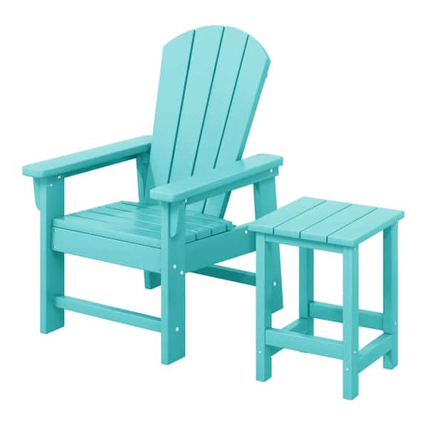 Children's Laguna Outdoor Patio All Weather Plastic Kids 2-Piece Adirondack Chair with Side Table in Turquoise