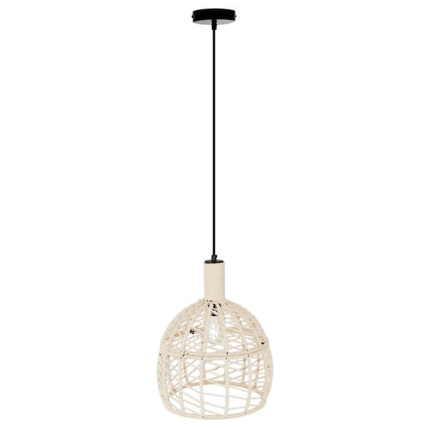 River of Goods Brianna 40-Watt 1-Light Black Metal Shaded Pendant Light with White Cotton Bell-Shaped Shade
