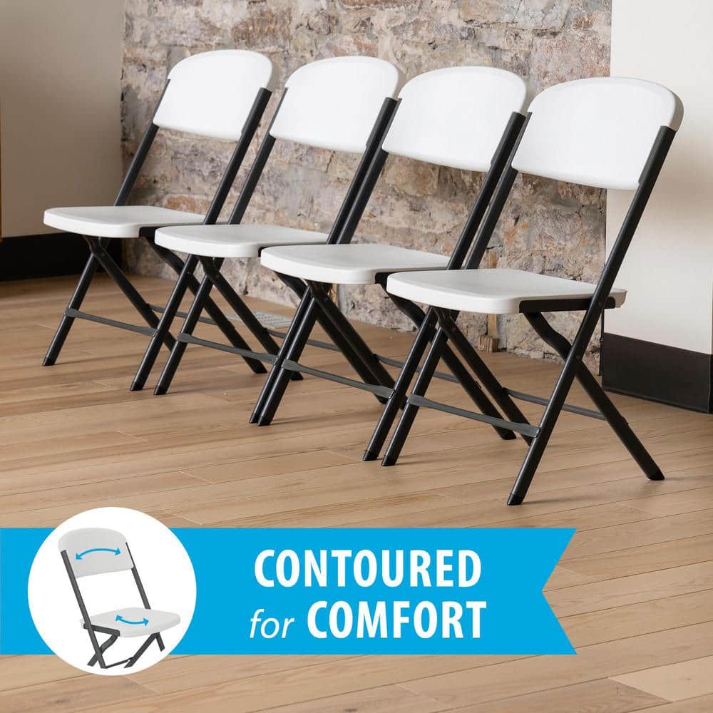 White Granite Polyethylene Folding Chair Set with Steel Frame, 4-Pack
