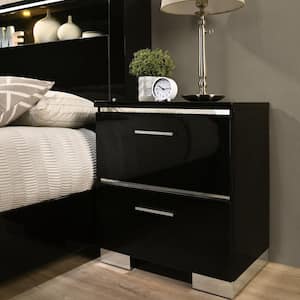 Shorehaven 2-Drawer Black and Chrome 26.38 in. H x 23.25 in. W x 15.38 in. D Nightstand with USB Plug