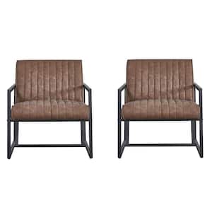 26 in. W Brown Faux Leather Steel Arm Chair (Set of 1)