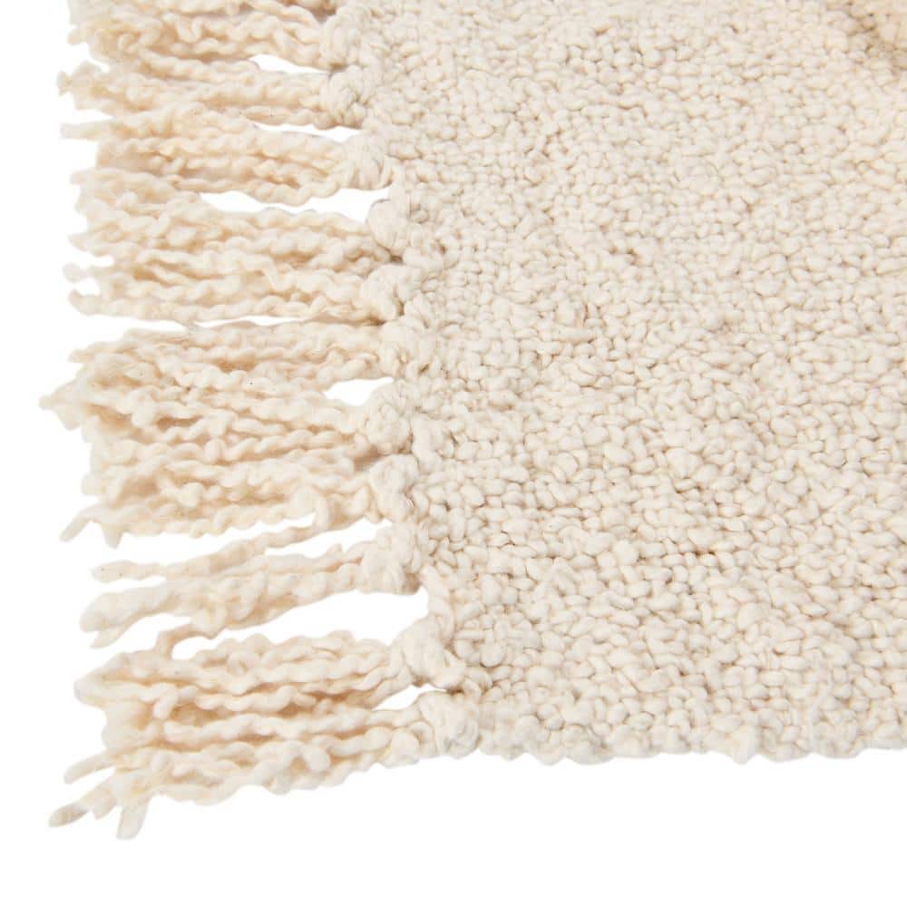 Cream Cotton Blend Boucle Throw with Fringe