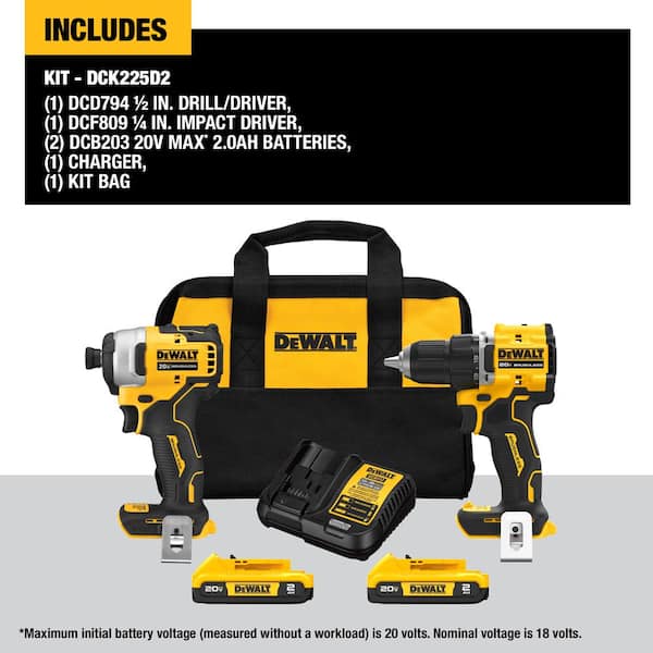 DEWALT DCK225D2 ATOMIC 20-Volt MAX Lithium-Ion Cordless Combo Kit (2-Tool) with (2) 2.0Ah Batteries, Charger and Bag - 3