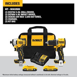 ATOMIC 20-Volt MAX Lithium-Ion Cordless Combo Kit (2-Tool) with (2) 2.0Ah Batteries, Charger and Bag