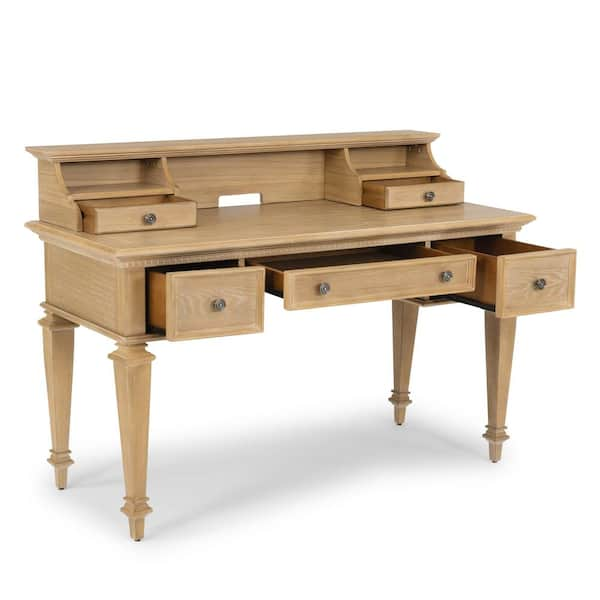 HOMESTYLES 54 in. Rectangular Aged Maple 5 Drawer Writing Desk