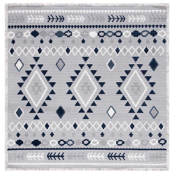 SAFAVIEH Marrakesh Gray/Navy 7 ft. x 7 ft. Square Geometric Striped Area Rug