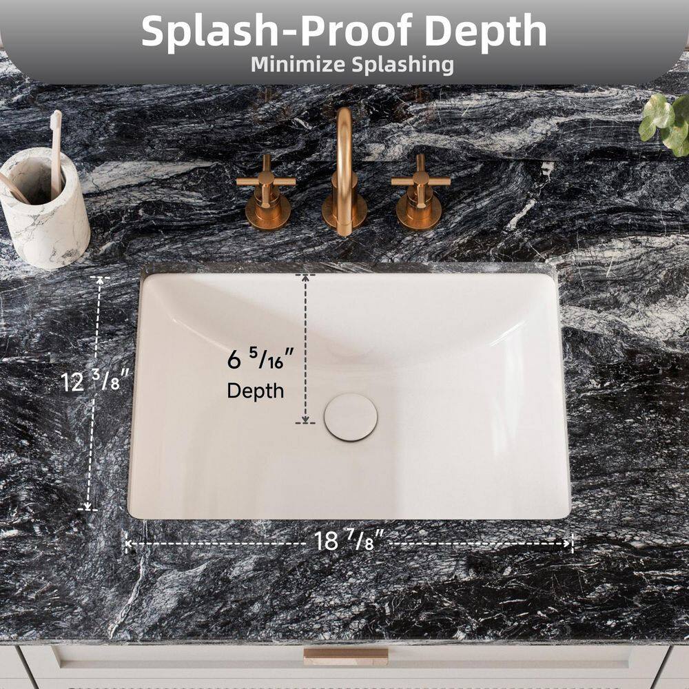21" White Glossy Ceramic Rectangular Undermount Bathroom Sink