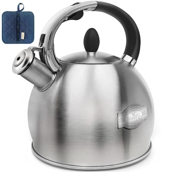2.6 qt. 10-Cup Stainless Steel Whistling Induction Stovetop Tea Kettle with a Potholder, Durable and Rust-Resistant