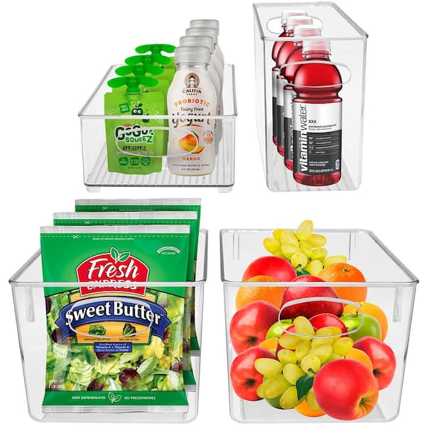 Sorbus 4 Pack Clear Plastic Storage Bins with Handles - Refrigerator,  Freezer, Pantry, Organizers 