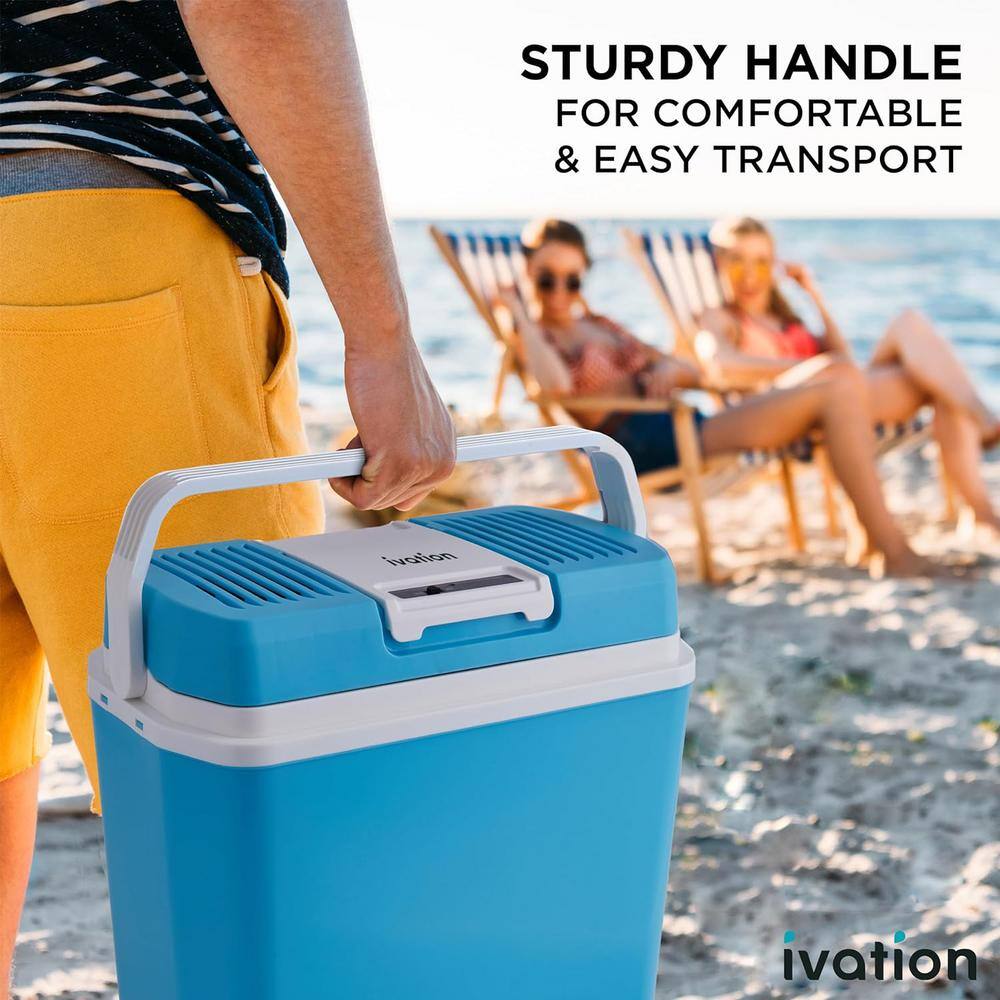 Aqua Blue Electric Thermoelectric Cooler with Wheels
