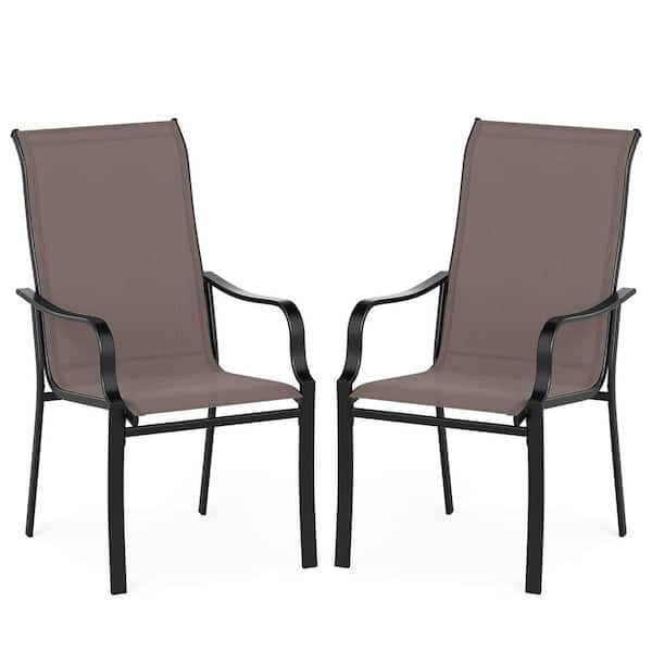 Metal Outdoor Dining Chair in Brown Set of 2