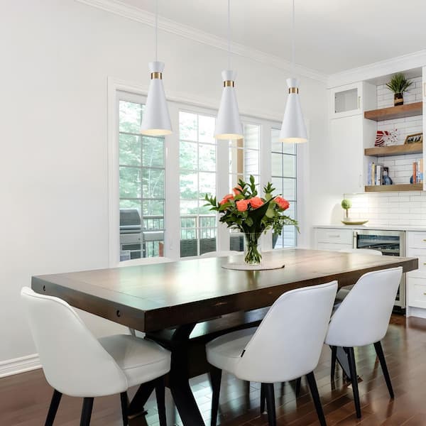 TinHon 3-Light Modern White Pendant Lighting Set with Gold Accent